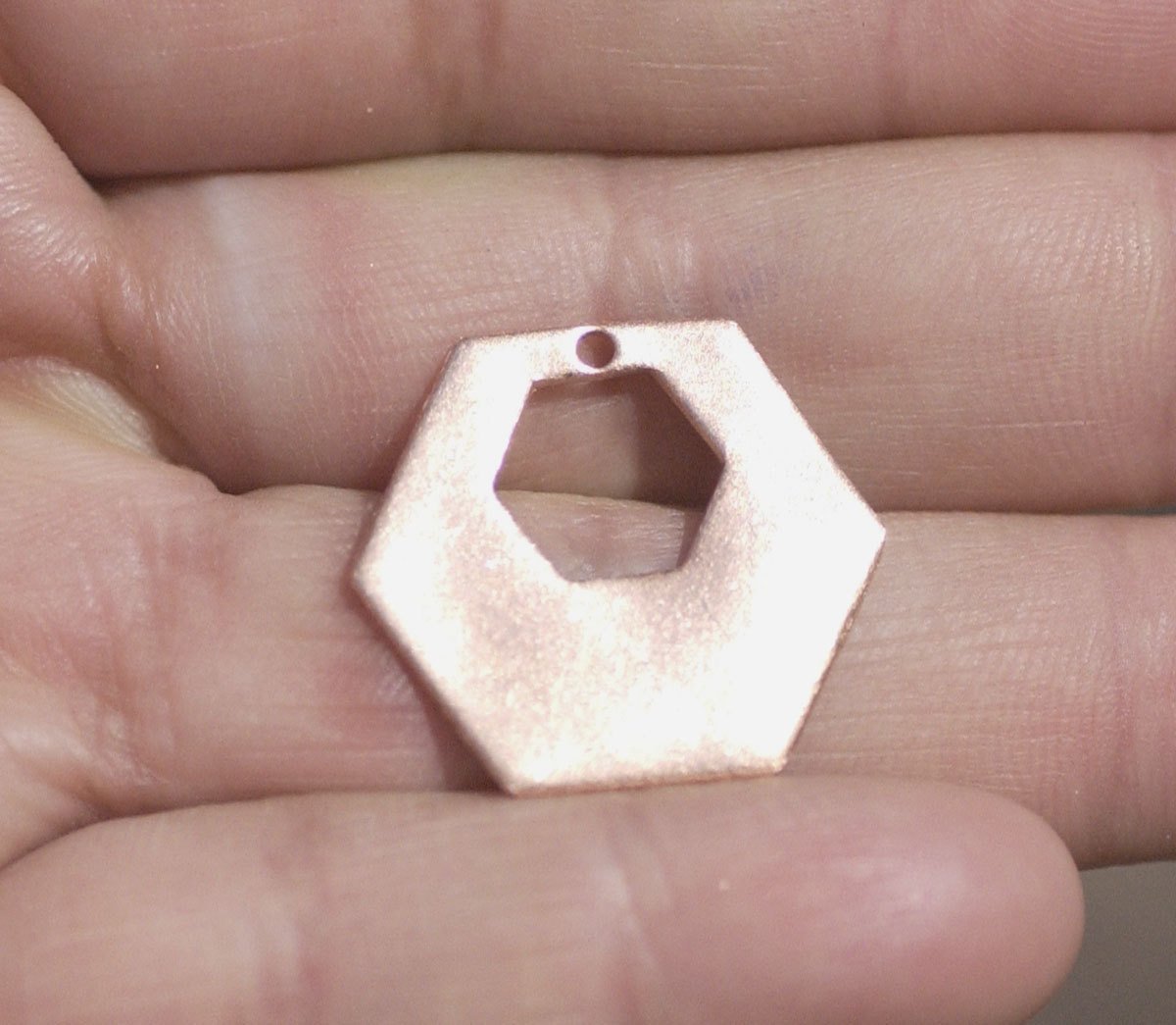 Copper Hexagon Blank 22g 20mm with Hole  with Cutout for Enameling Stamping Texturing Blanks Variety of Metal