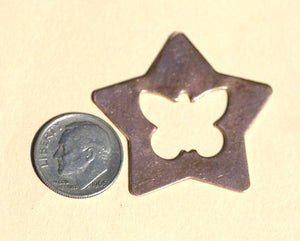 Copper Blanks Star with Butterfly 36mm 22g Cutout Blank for Enameling Stamping Texturing Blanks Variety of Metals - 4 pieces