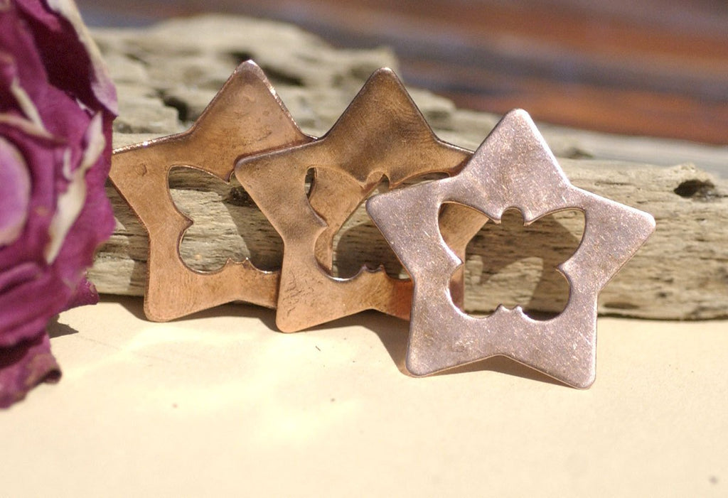 Copper Blanks Star with Butterfly 36mm 22g Cutout Blank for Enameling Stamping Texturing Blanks Variety of Metals - 4 pieces