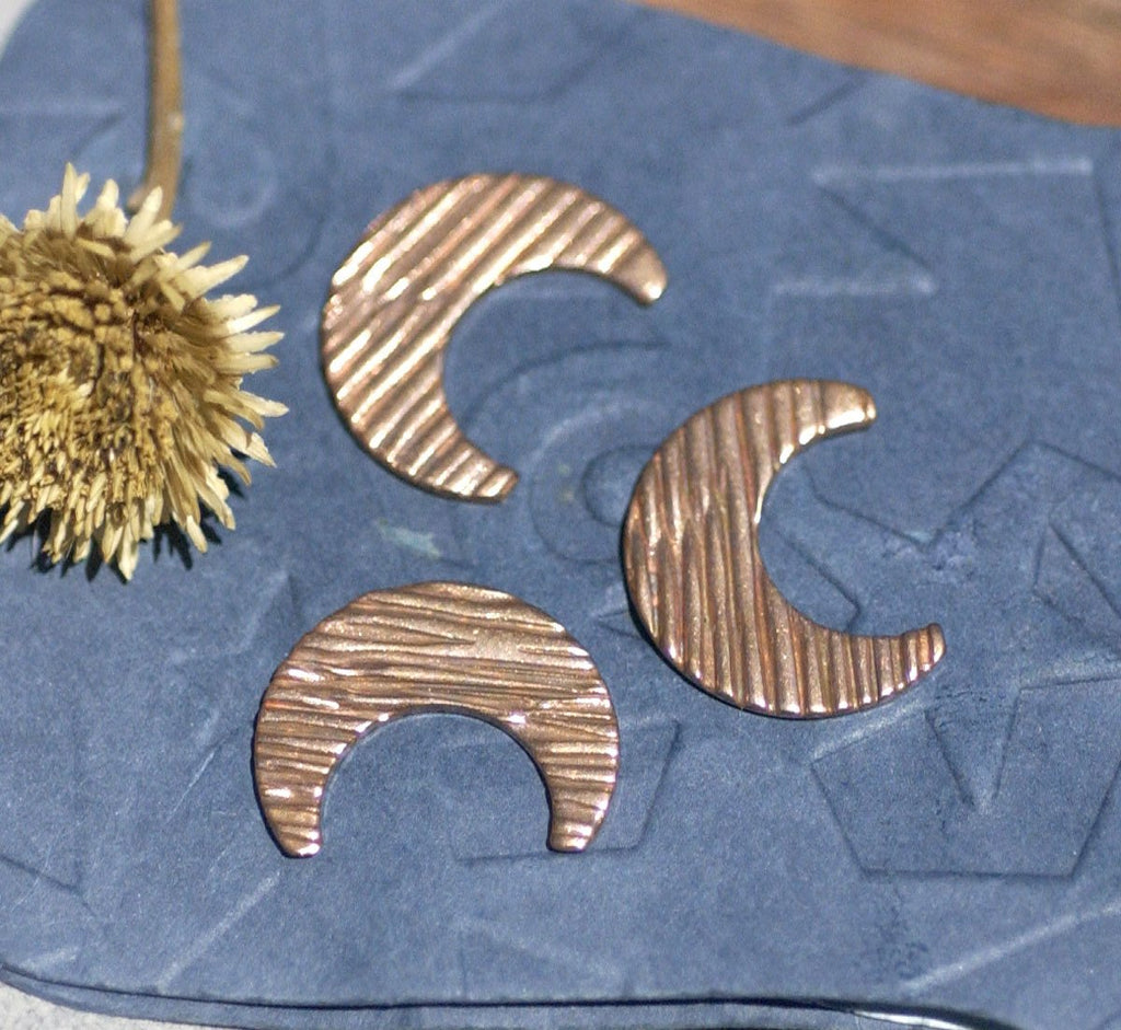 Moon Cheshire Woodgrain Pattern 16mm x 12.8mm for Blanks Enameling Stamping Texturing Soldering Variety of Metals - 6 pieces