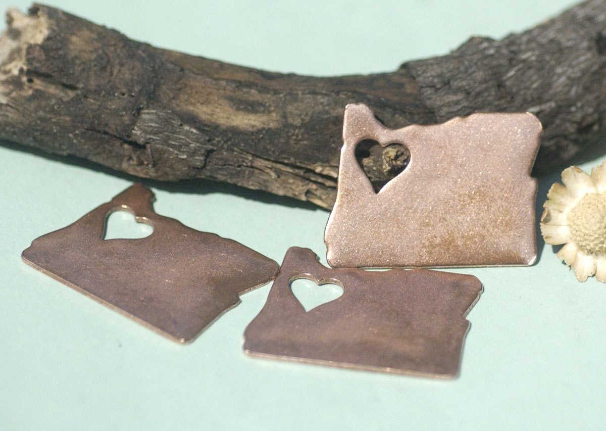 Oregon State Cutout Heart Perfect Blanks for Enameling Metalworking Stamping Texturing Blank Vaiety of Metals - 4 pieces