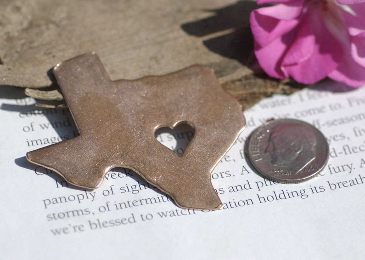 Texas State with Heart Perfect Cute Blanks Cutout for Metalworking Stamping Texturing Blank Variety of Metals -  4 Pieces