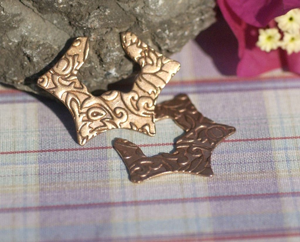 Hoops Star Forms in Lotus Flowers Textured 27mm x 36.5mm for Earrings or Pendant for Enameling Stamping Texturing Blanks Variety of Metals