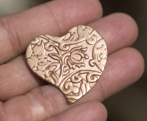 Heart Whimsy in Lotus Flowers Texture 30mm x 32mm Blanks for Enameling Metalworking Stamping Texturing Blanks Variety of Metals