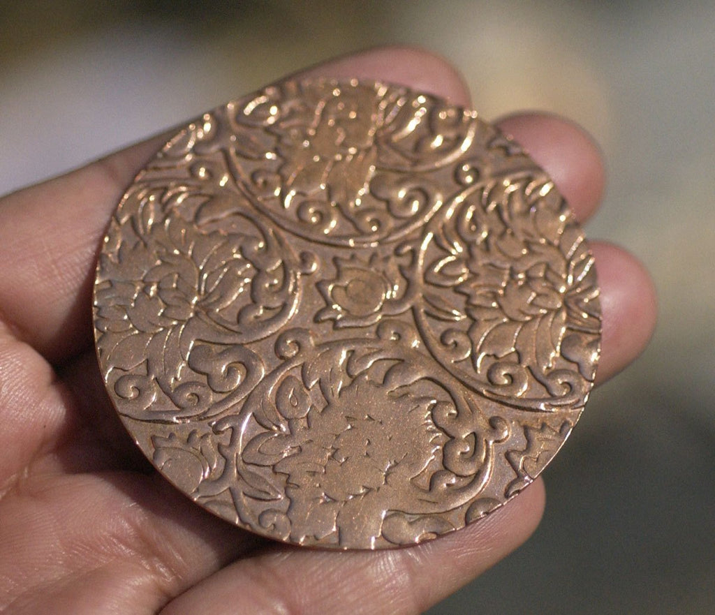 Circle Blank 55mm in Lotus Texture 24G Stamping Blanks, Metalworking Supplies - 2 Pieces