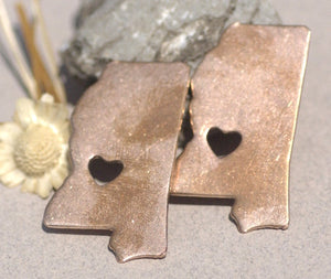 Mississippi State with Chubby Heart Cutout for Enameling Metalworking Stamping Texturing 100% Copper Blank