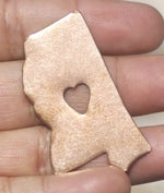Mississippi State with Tiny Long Heart Cutout for Enameling Metalworking Stamping Texturing 100% Copper Blank - 4 pieces