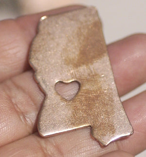 Mississippi State with Chubby Heart Cutout for Enameling Metalworking Stamping Texturing 100% Copper Blank