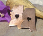 Mississippi State with Tiny Long Heart Cutout for Enameling Metalworking Stamping Texturing 100% Copper Blank - 4 pieces
