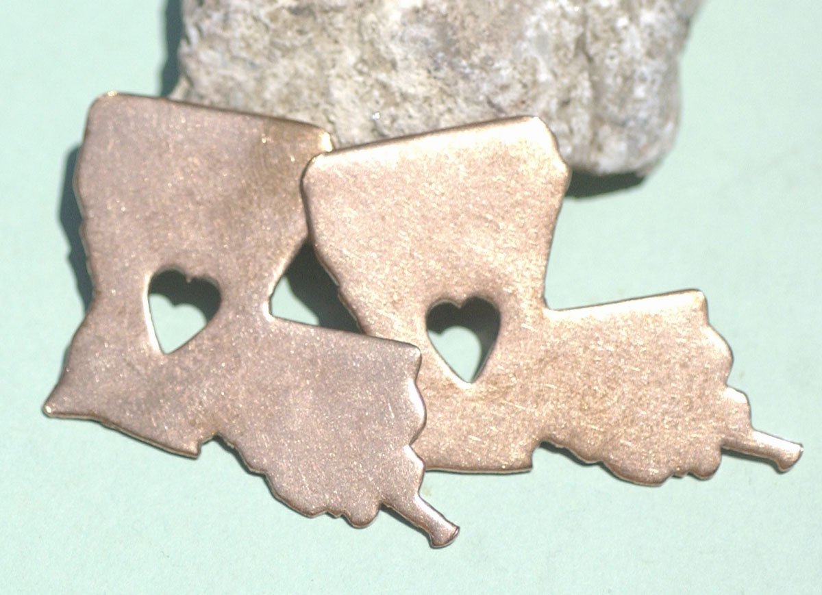 Louisiana State with Tiny Long Heart Blanks Cutout for Metalworking for Enameling Metalworking Blank Variety of Metals  - 4 Pieces
