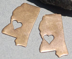 Mississippi State with Heart Perfect Cutout for Enameling Metalworking Stamping Texturing 100% Copper Blank