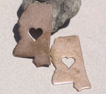 Mississippi State with Heart Perfect Cutout for Enameling Metalworking Stamping Texturing 100% Copper Blank