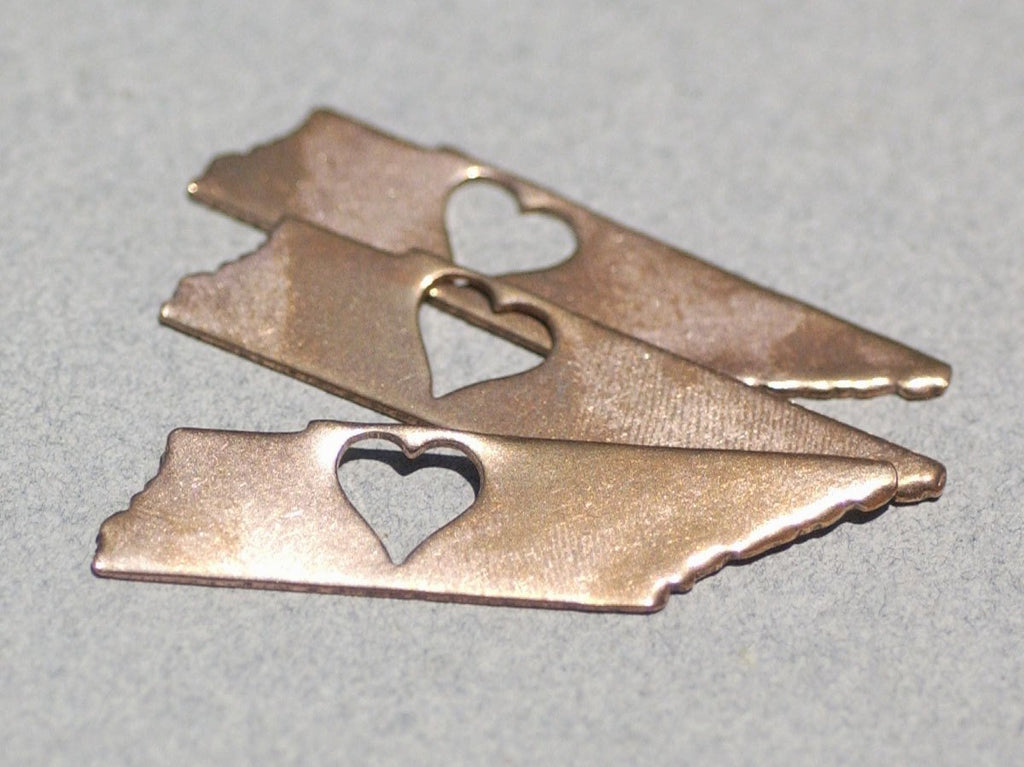 Tennessee State with Heart Perfect Cutout Blanks for Enameling Metalworking Stamping Texturing Blank Variety of Metals - 4 pieces