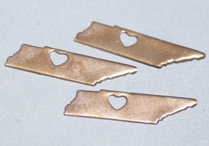 Tennessee State with Heart Chubby Cutout Blanks for Enameling Metalworking Stamping Texturing Blank Variety of Metals - 4 pieces