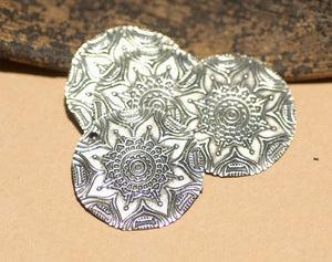 Disc 23mm Sugar Skulls Flower Textured Nickel silver blank