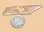 Tennessee State with Heart Cutout, Metal Blanks for Enameling, Stamping Blank Variety of Metals - 4 pieces, Tags for Scrapbooking, Album tag