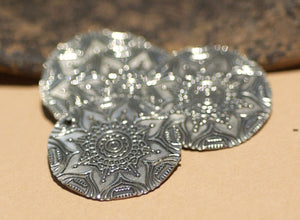 Disc 23mm Sugar Skulls Flower Textured Nickel silver blank