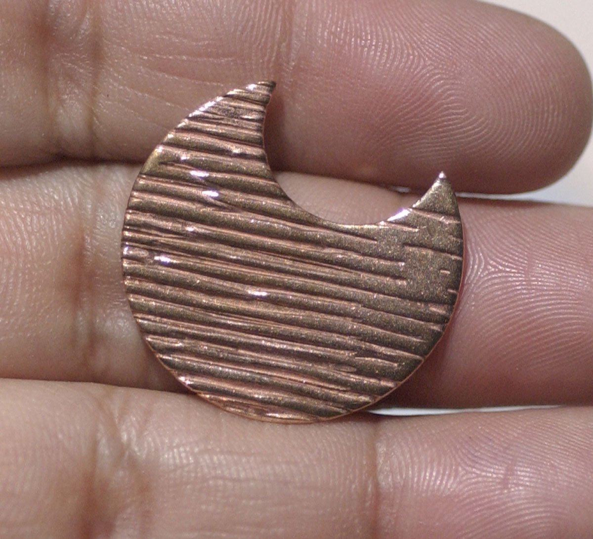 Woodgrain Pattern Moon 22mm x 24mm Blanks Cutout for Enameling Stamping Texturing Variety of Metals