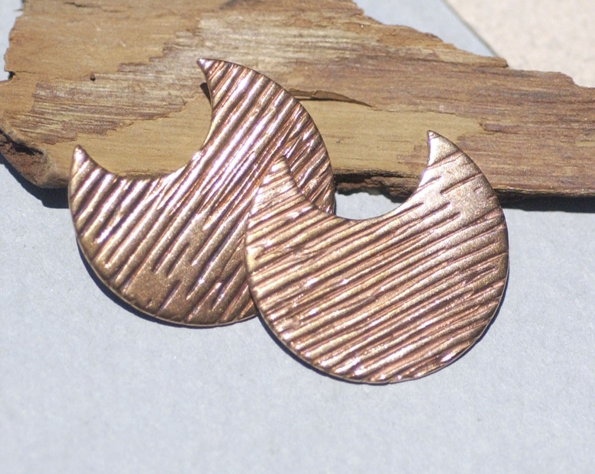 Woodgrain Pattern Moon 22mm x 24mm Blanks Cutout for Enameling Stamping Texturing Variety of Metals