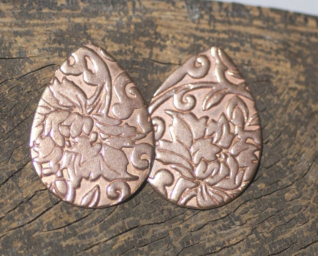 Lotus Flowers Pattern Teardrop Blank 20mm x 27mm Shape for Metalworking Stamping Texturing Soldering Blanks Variety of Metal