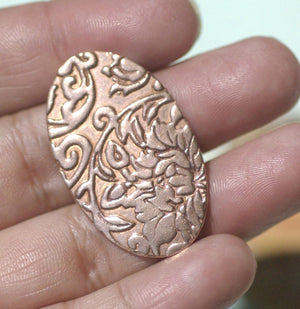 Oval 35mm x 21mm Lotus Flower Pattern Blanks Shape for Enameling Stamping Texturing Variety of Metals - 6 pieces