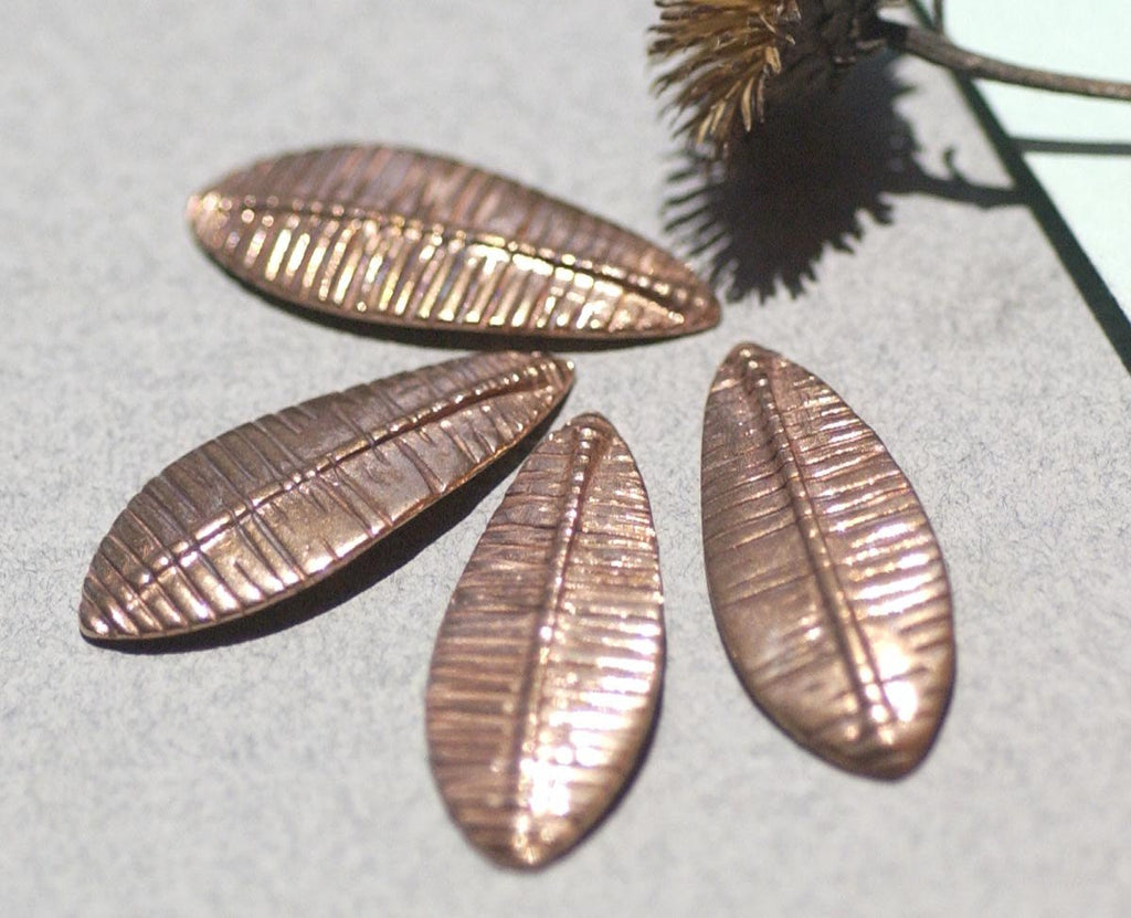 Leaf - Leaves Woodgrain Pattern Tree Fall Greenery Leaf 3D 30mm x 12mm with Hole Shape Blanks Variety of Metals - 6 pieces