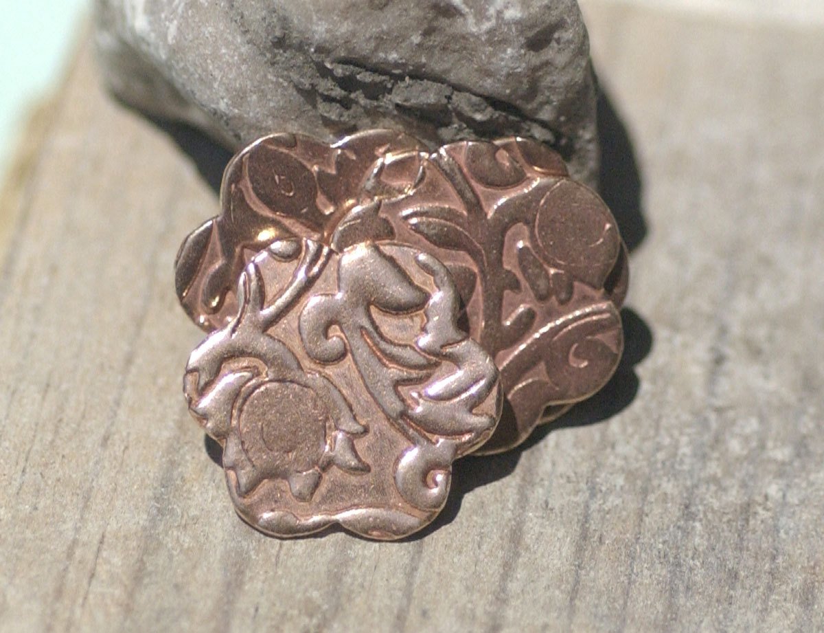 Copper Flower Blank 19.5mm Lotus Flower Pattern  Blank Cutout for Enameling Stamping Texturing Blanks Variety of Metals - 6 pieces