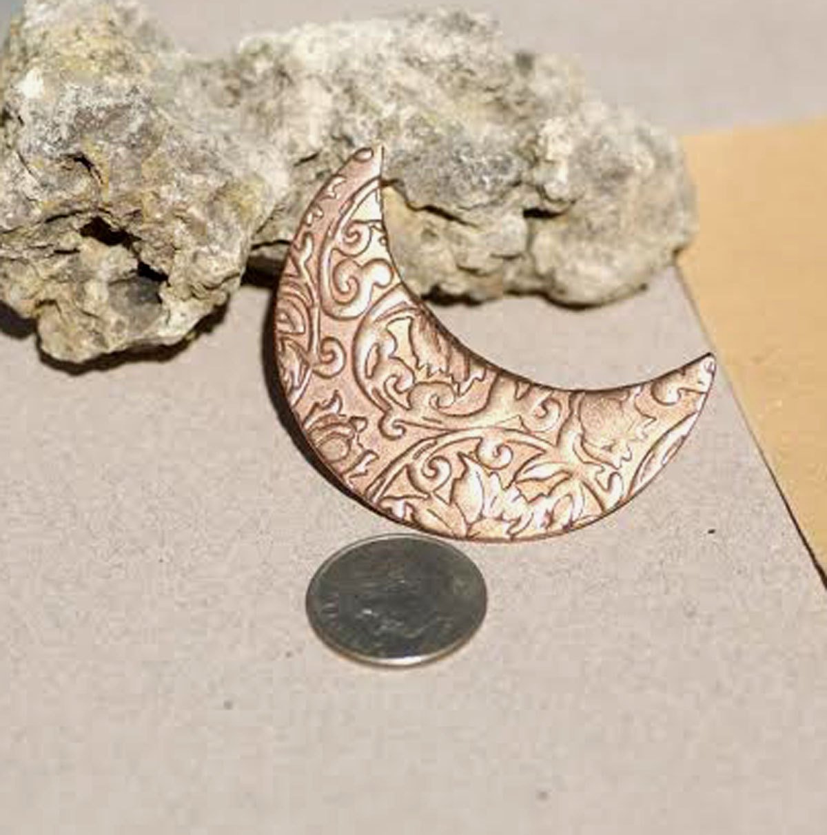 Moon with Lotus Flowers Texture Enameling Stamping Texturing Metalworking Blanks - Variety of Metals
