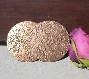 Circle 45mm Lotus Pattern, Cutout for Enameling Stamping Texturing Soldering, Jewelry Charms - 2 Pieces