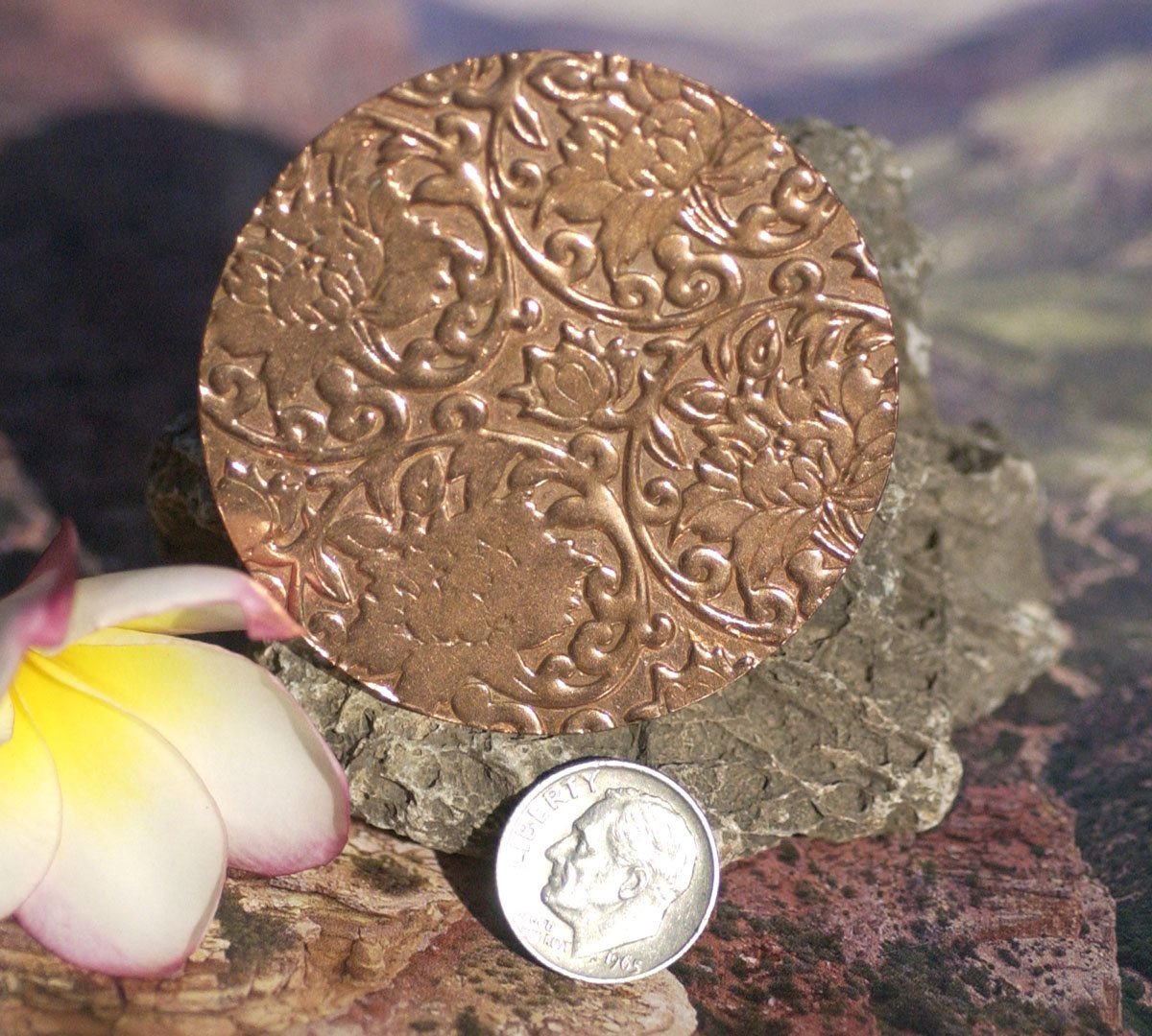 Patterned Copper Disc 55mm in Lotus Flowers Pattern 20G for Enameling Soldering Stamping, Jewelry Supplies - 2 Pieces