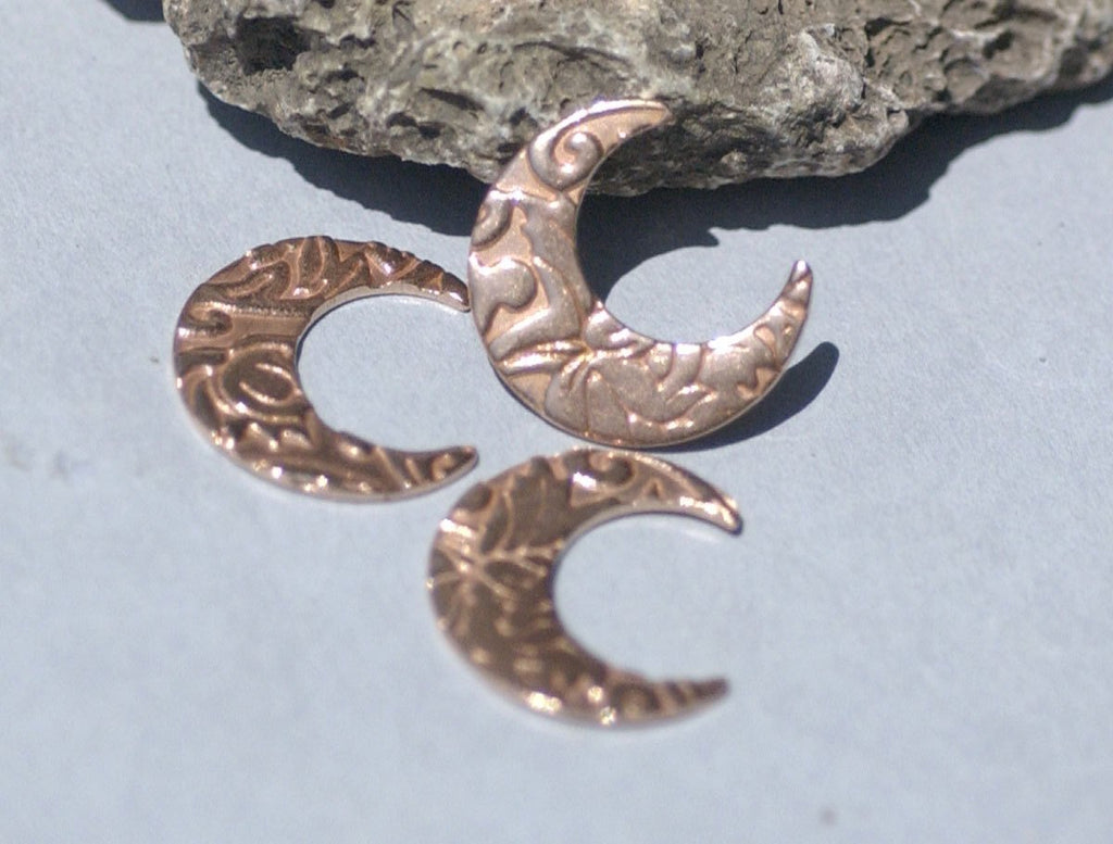 Lotus Flower Pattern Moon Cheshire 20mm x 17.6mm 20g for Blanks Enameling Stamping Texturing Soldering - Variety of Metal 4 Pieces