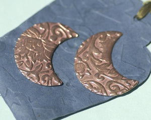 Lotus Flower Pattern Moon Cheshire 29.5mm x 23mm 20g for Blanks Enameling Stamping Texturing Soldering - Variety of Metals - 4 Pieces