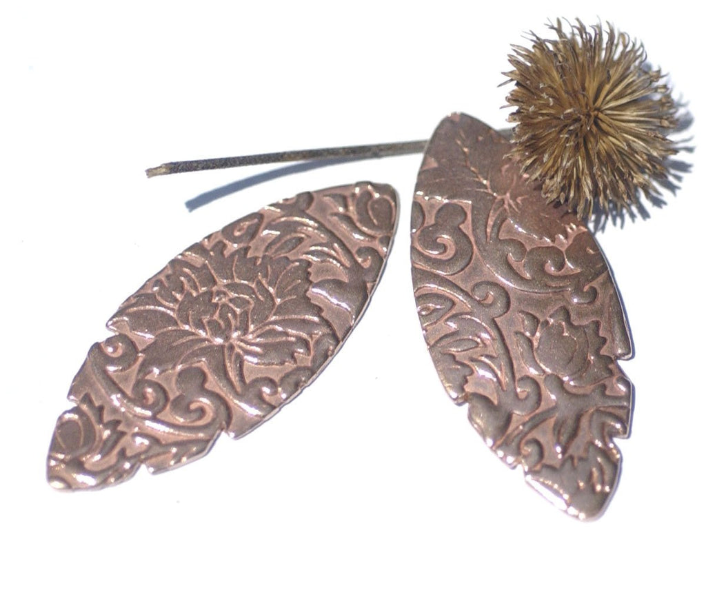 Lotus Flower Pattern Large Leaf 47mm x 20mm Blank Cutout for Enameling Stamping Texturing Blanks - Variery of Metal - 4 Pieces