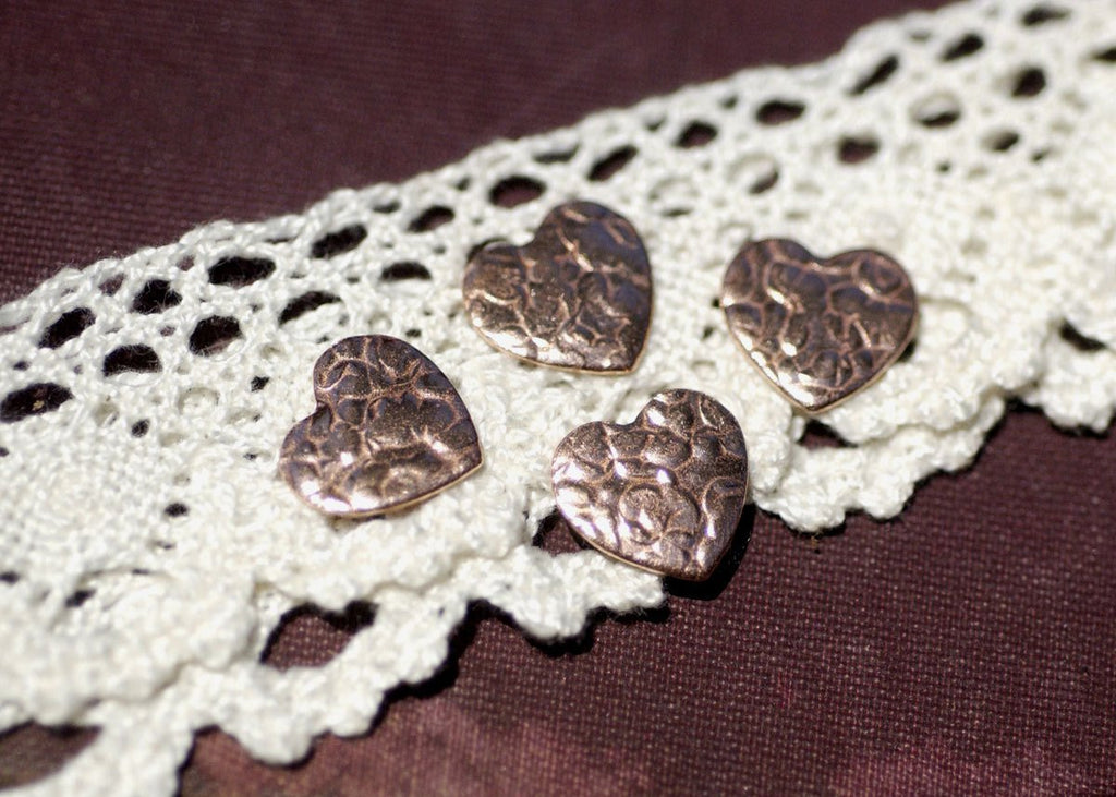 Tiny Classic Heart Antique hammered  13mm x 12mm Cutout for Enameling Stamping Texturing - Variety of Metals - 8 pieces