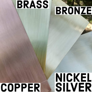 examples of our metals, copper, brass, bronze, nickel silver