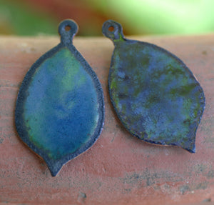 Enameled Finding - Earring Pair Blue and Black