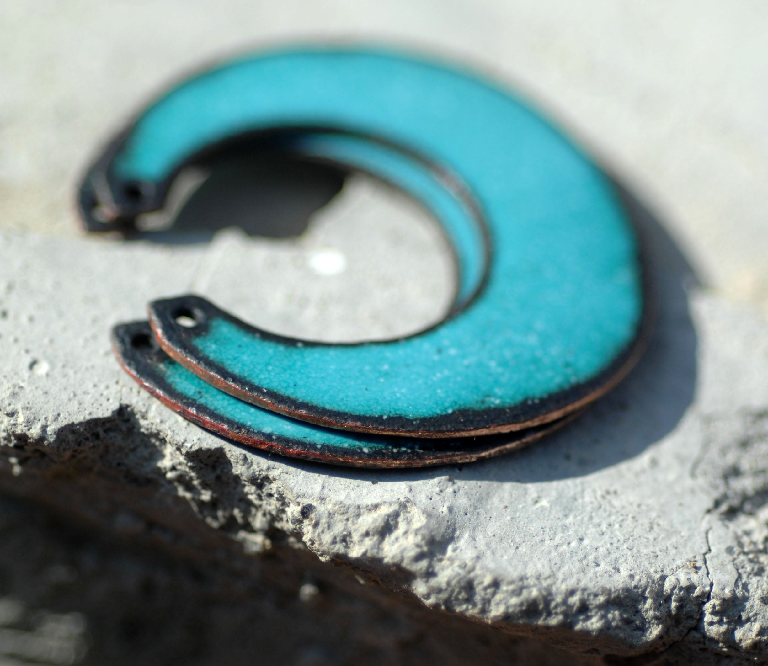 Enameled Finding - Earring Pair Blue and Blue