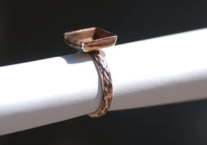 Square Bezel Cup Ring with Textured Vine Shank, 10mm square cup